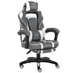 Fotel gamingowy DEUS X-Stream Gray/White — ergonomiczny z wysuwanym podnóżkiem, tkanina, 2 poduszki, kauczukowe kółka, regulowane oparcie 