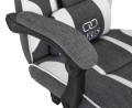 Fotel gamingowy DEUS X-Stream Gray/White — ergonomiczny z wysuwanym podnóżkiem, tkanina, 2 poduszki, kauczukowe kółka, regulowane oparcie 