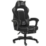 Deus X-Stream Fotel gamingowy z tkaniny z podnóżkiem i regulowanymi poduszkami – ciemnoszary, ergonomiczny, kółka kauczukowe 