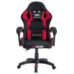 Fotel gamingowy EXTREME Vortex Red – ergonomiczny, tapicerowany fotel dla graczy z regulowanym oparciem i poduszkami, obrotowy 360° (czarno-czerwony)