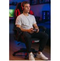 Fotel gamingowy EXTREME Vortex Red – ergonomiczny, tapicerowany fotel dla graczy z regulowanym oparciem i poduszkami, obrotowy 360° (czarno-czerwony)