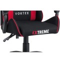 Fotel gamingowy EXTREME Vortex Red – ergonomiczny, tapicerowany fotel dla graczy z regulowanym oparciem i poduszkami, obrotowy 360° (czarno-czerwony)