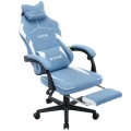 Fotel Gamingowy DEUS EDGE Light Blue Tkanina Podnóżek Regulowany