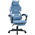Fotel Gamingowy DEUS EDGE Light Blue Tkanina Podnóżek Regulowany