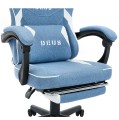 Fotel Gamingowy DEUS EDGE Light Blue Tkanina Podnóżek Regulowany