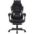 Fotel gamingowy DEUS EDGE z tkaniną i wysuwanym podnóżkiem — ergonomiczny fotel biurowy 360° (czarny)