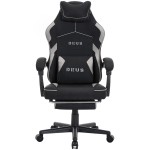 Fotel gamingowy DEUS EDGE z tkaniną i wysuwanym podnóżkiem — ergonomiczny fotel biurowy 360° (czarny)
