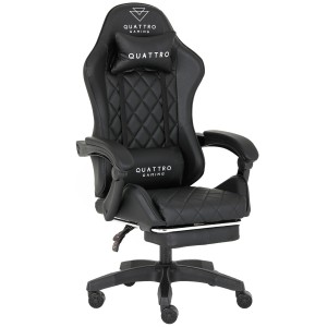 Fotel Gamingowy z Podnóżkiem Eco Skóra QUATTRO Black