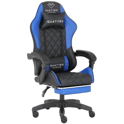 Fotel Gamingowy z Podnóżkiem Eco Skóra QUATTRO Blue