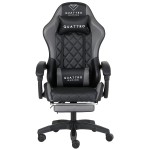 Fotel Gamingowy Szary z Podnóżkiem Eco Skóra QUATTRO Gray