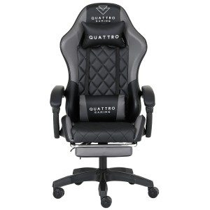 Fotel Gamingowy Szary z Podnóżkiem Eco Skóra QUATTRO Gray
