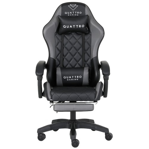 Fotel Gamingowy Szary z Podnóżkiem Eco Skóra QUATTRO Gray