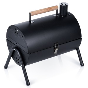 Grill węglowy stalowy z kominem podwójny ruszt przenośny 41x25x38 cm