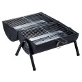 Grill węglowy stalowy z kominem podwójny ruszt przenośny 41x25x38 cm