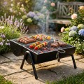 Grill węglowy stalowy z kominem podwójny ruszt przenośny 41x25x38 cm