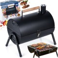 Grill węglowy stalowy z kominem podwójny ruszt przenośny 41x25x38 cm