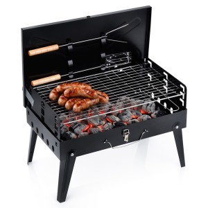 Grill węglowy składany przenośny walizka z przyborami 43x26x29 cm