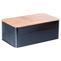 Chlebak metalowy z deską drewnianą czarny 33,5x18,5x12,5 cm