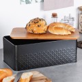 Chlebak metalowy z deską drewnianą czarny 33,5x18,5x12,5 cm