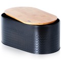 Chlebak stalowy z deską drewnianą czarny 34x18,5x15,5 cm