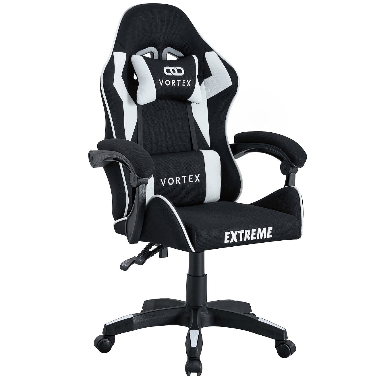 Fotel gamingowy EXTREME Vortex Black/White – tkanina, regulacja, poduszki
