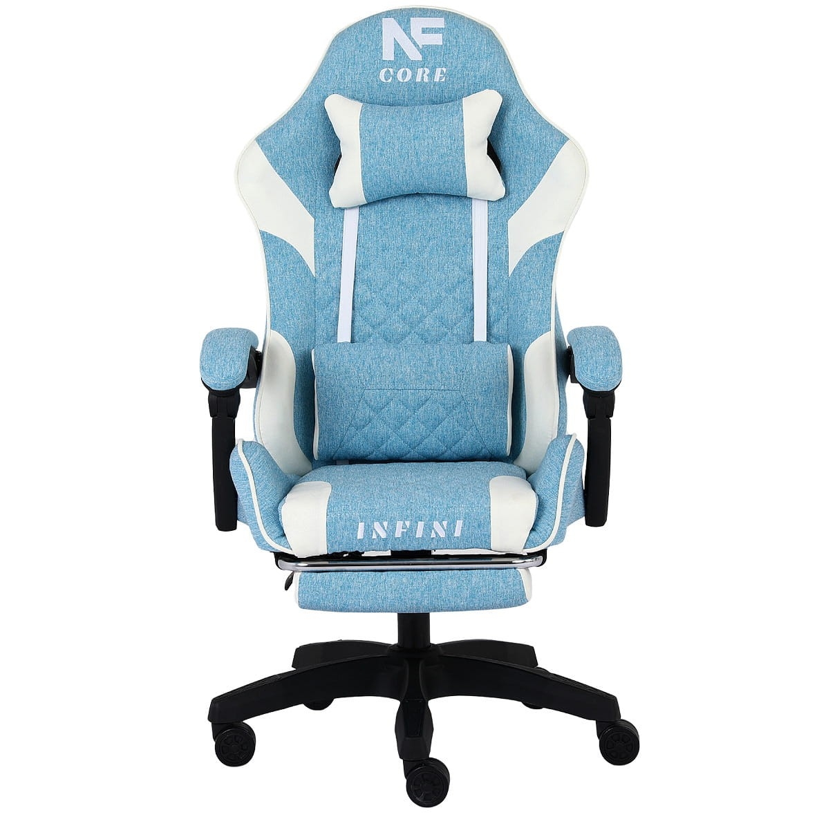 Fotel gamingowy INFINI Core – tkanina, podnóżek, ergonomia, poduszki