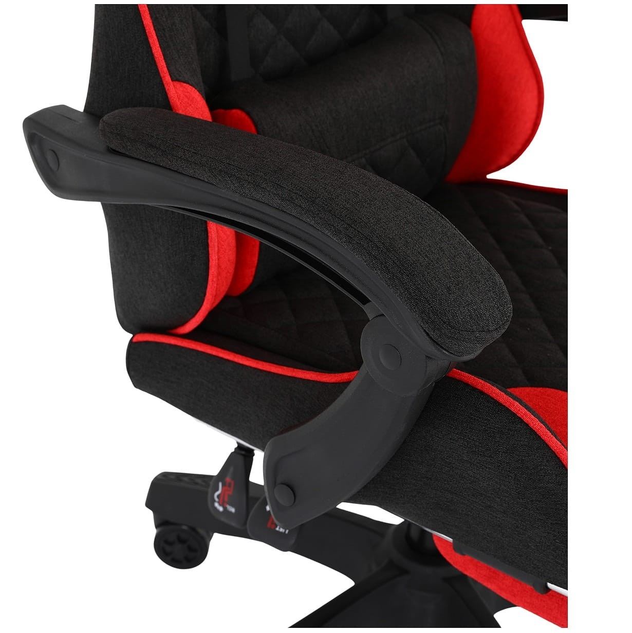 Fotel gamingowy INFINI Core Red – tkanina, podnóżek, ergonomia, poduszki
