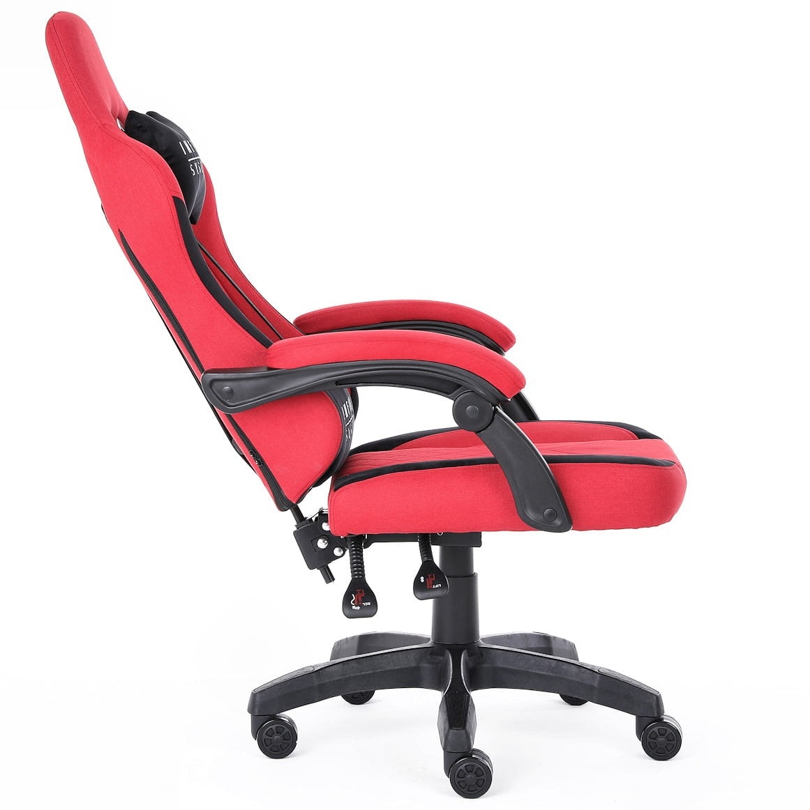 Fotel Gamingowy INFINI SYSTEM Red, Dwie poduszki premium, Wysuwany podnóżek,  Miękkie podłokietniki