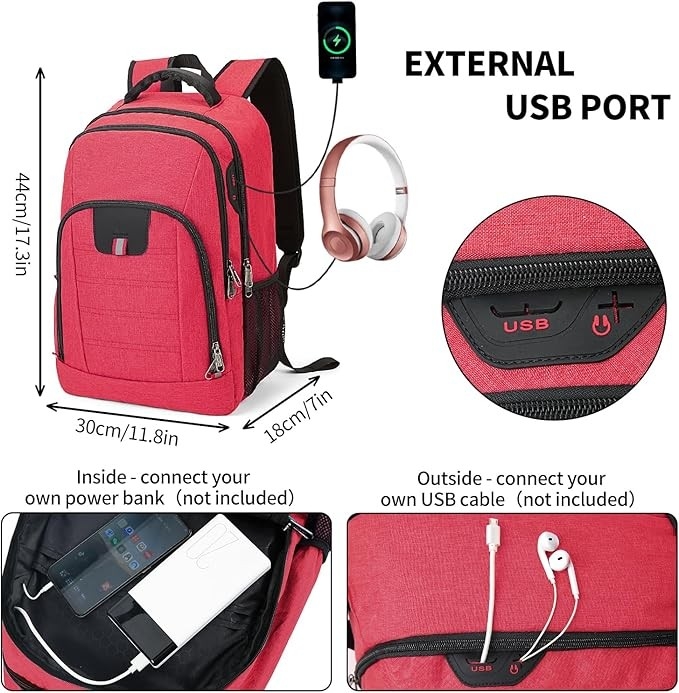 Pojemny plecak na laptopa, do pracy, czerwony plecak 35l