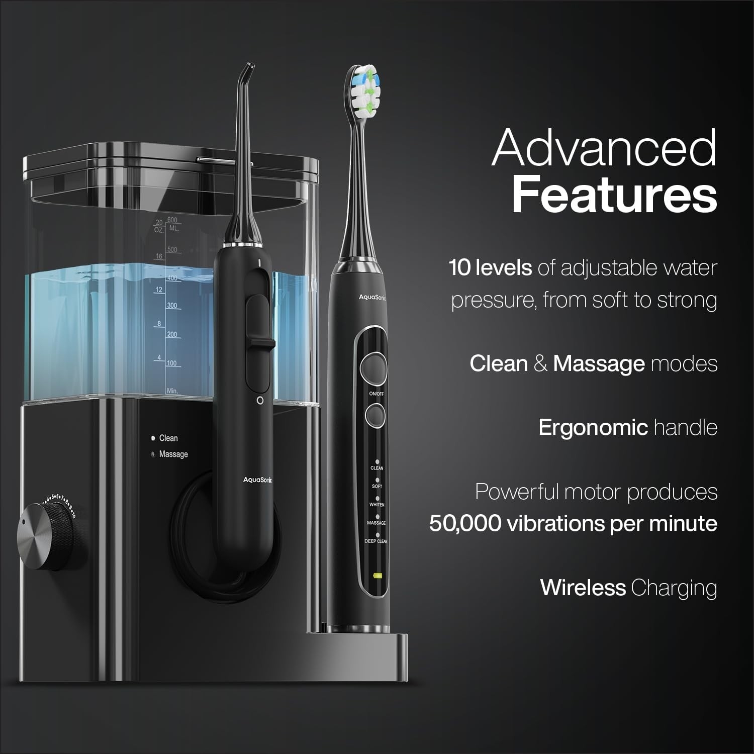 HDCPro Zestaw do Higieny Jamy Ustnej 2w1 – Szczoteczka Soniczna 50 000 Wibracji + Irygator 10 Trybów | Bezprzewodowe Ładowanie | Premium Oral Care