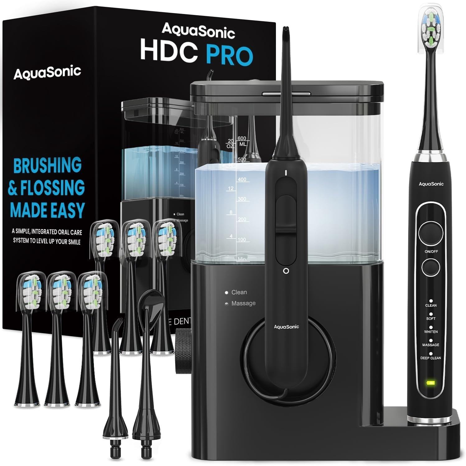 HDCPro Zestaw do Higieny Jamy Ustnej 2w1 – Szczoteczka Soniczna 50 000 Wibracji + Irygator 10 Trybów | Bezprzewodowe Ładowanie | Premium Oral Care
