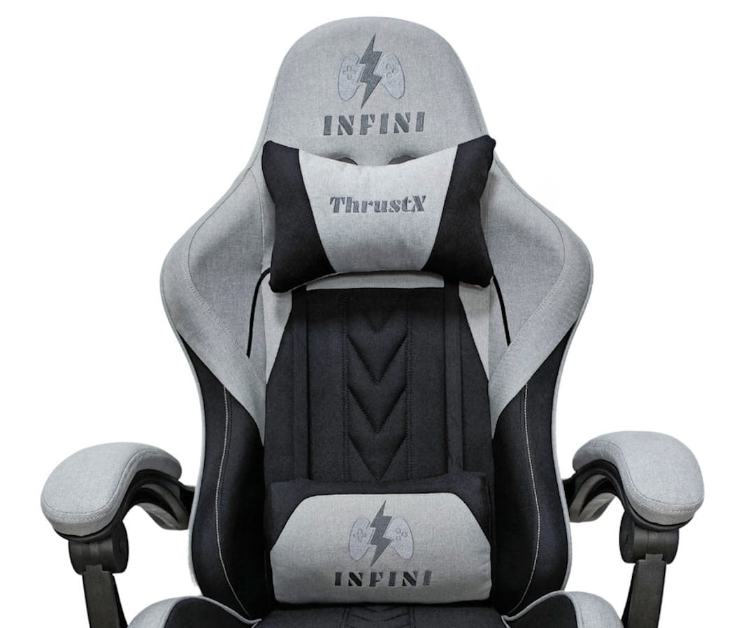 Fotel Gamingowy INFINI ThrustX Light Gray Tkanina + Podnóżek