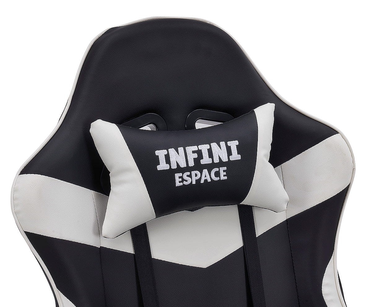 Fotel Gamingowy INFINI ESPACE Biało-Czarny Podnóżek Regulowane Oparcie
