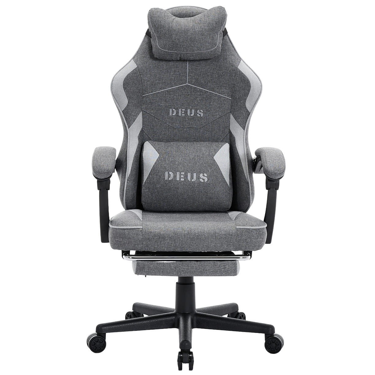 Fotel Gamingowy DEUS EDGE Gray - Szary Tkanina + Podnóżek Ergonomiczny