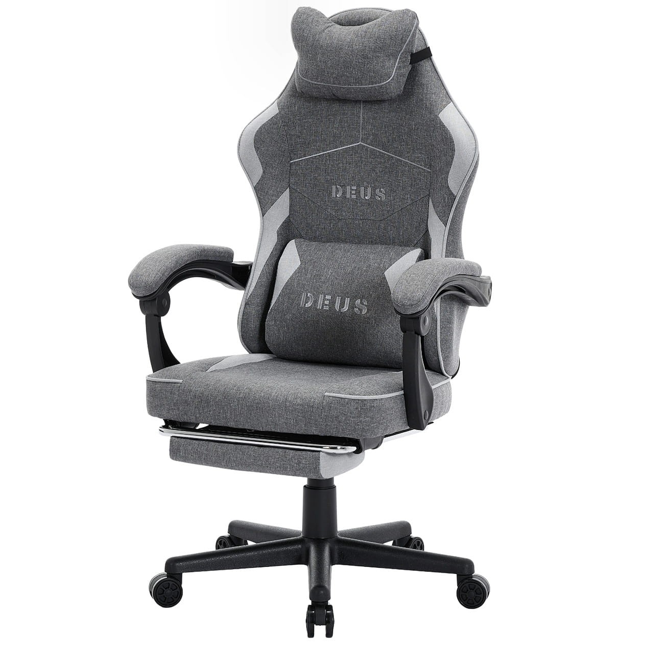 Fotel Gamingowy DEUS EDGE Gray - Szary Tkanina + Podnóżek Ergonomiczny