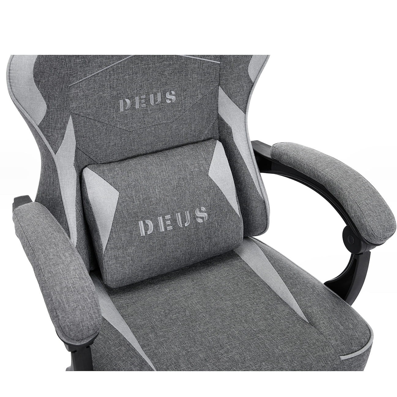 Fotel Gamingowy DEUS EDGE Gray - Szary Tkanina + Podnóżek Ergonomiczny