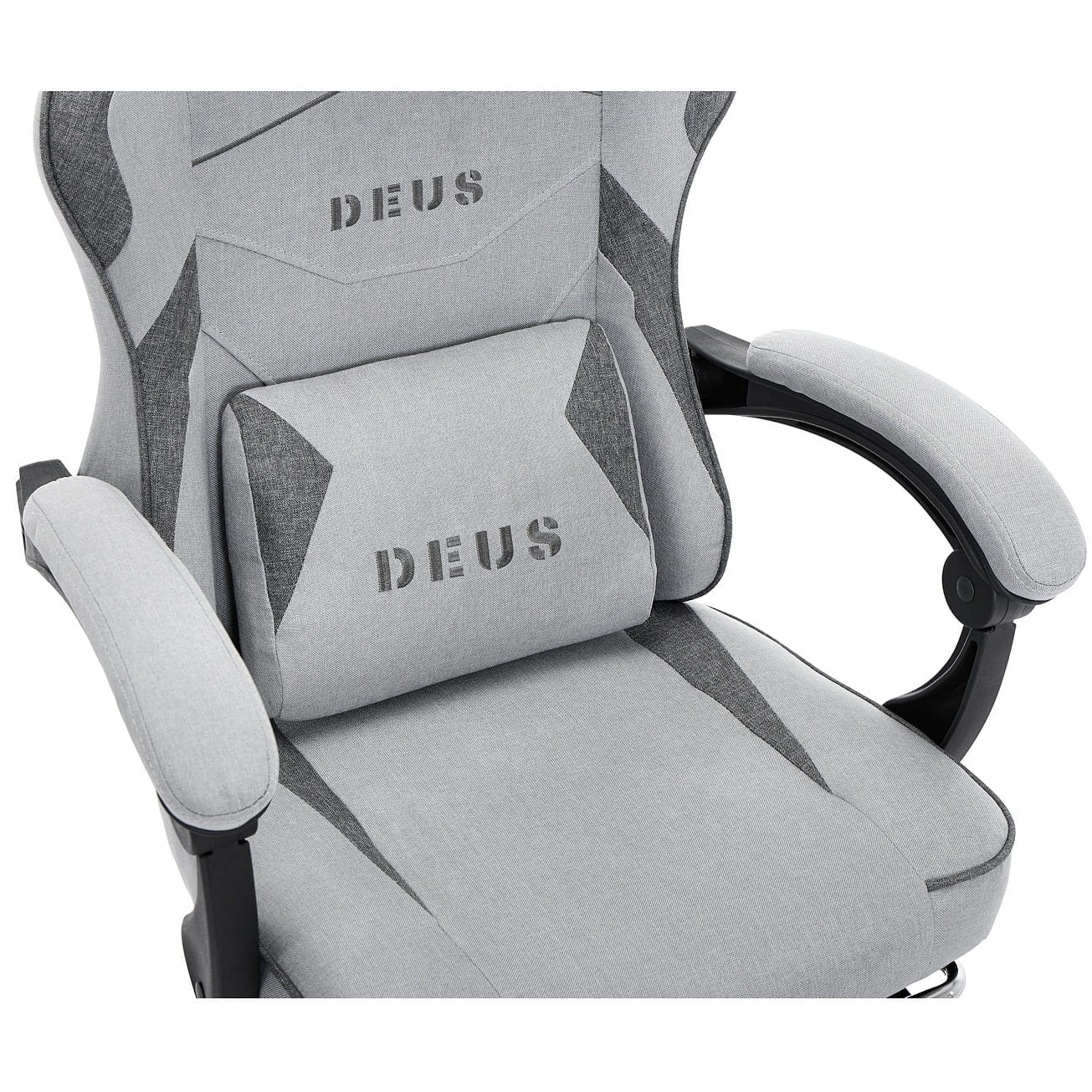 Fotel Gamingowy DEUS EDGE Gray z Podnóżkiem Tkanina Ergo