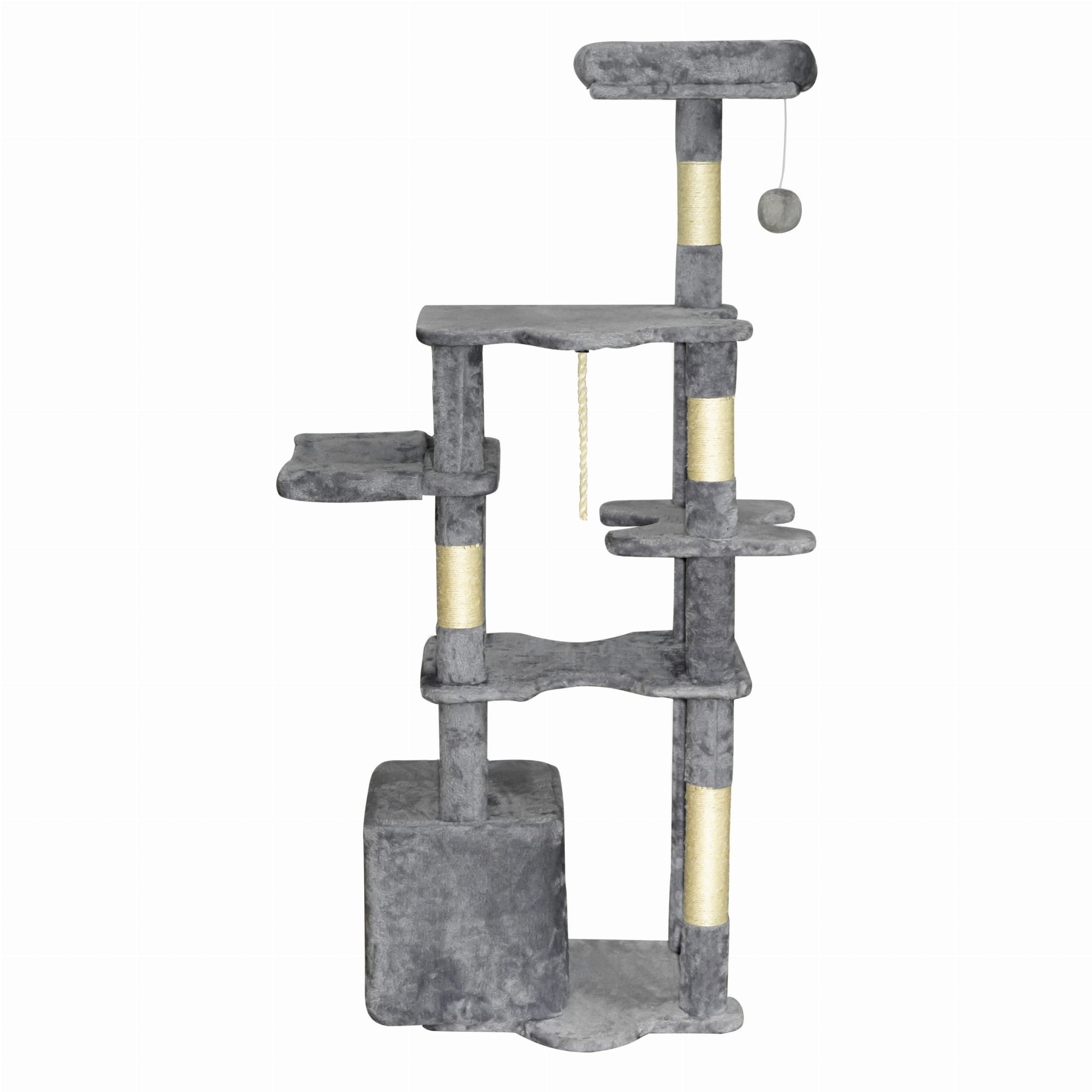 Duży drapak dla kota 145 cm – 6 poziomów, legowisko, budka, stabilny – szary