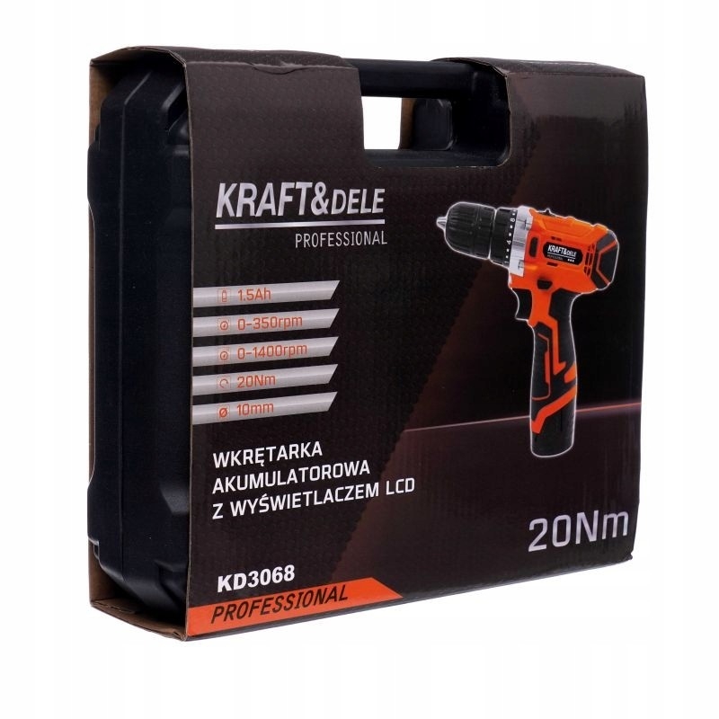 Wkrętarka wiertarka akumulatorowa Kraft&Dele KD3068 12V Li-ion LCD 2baterie