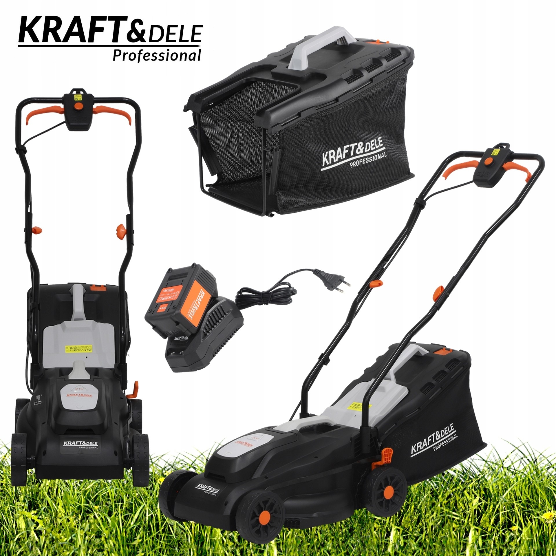 Kosiarka Akumulatorowa Elektryczna do Trawy 21V 4AH Kosz 32L Kraft&Dele