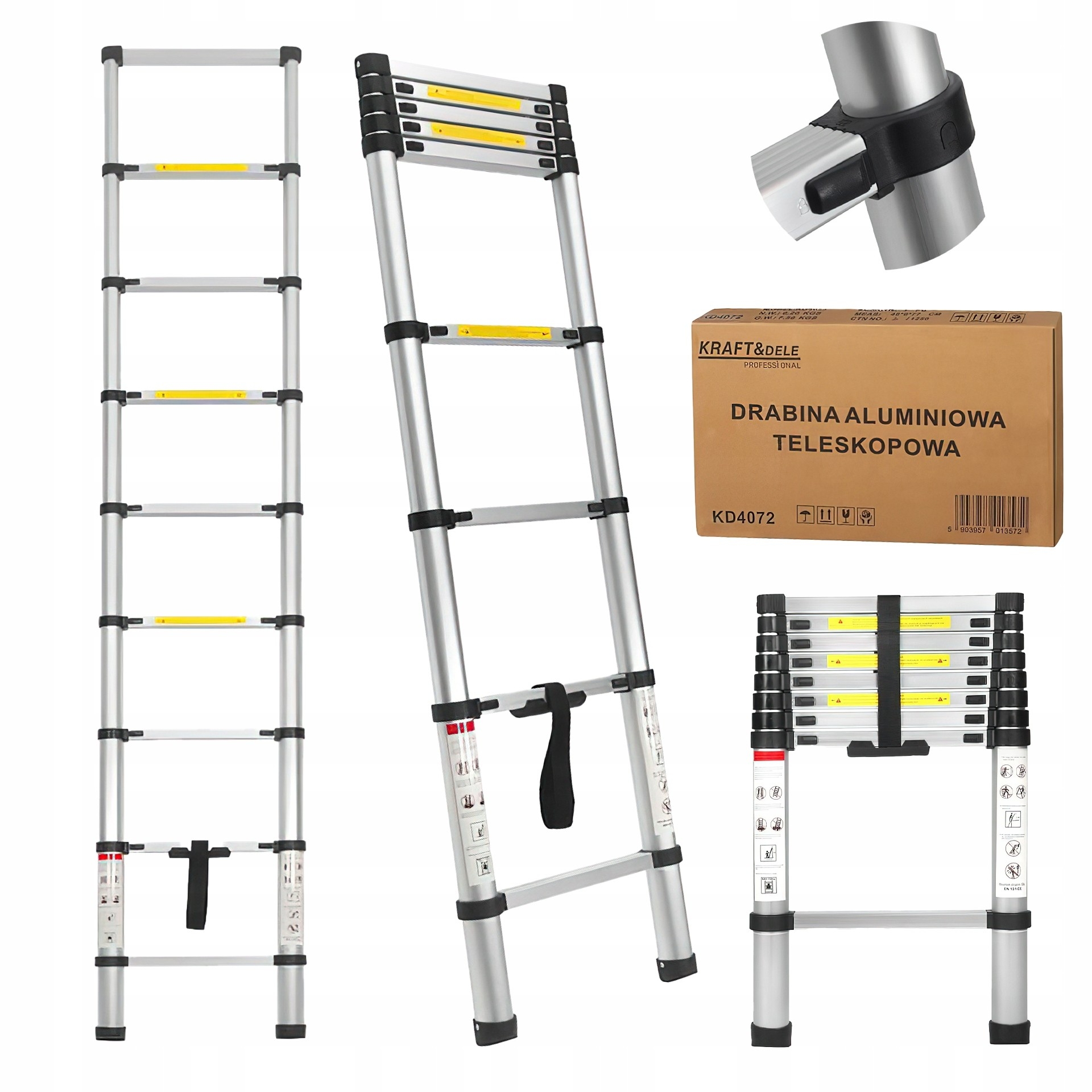 Drabina Składana Teleskopowa Aluminiowa 8 Stopni 2,6 m MAX 150KG Ktaft&Dele