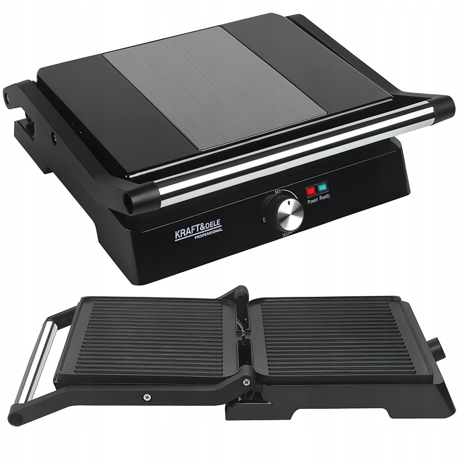 Grill Elektryczny 2w1 Teflon 2400W Regulacja Temperatury Tost Kraft&Dele