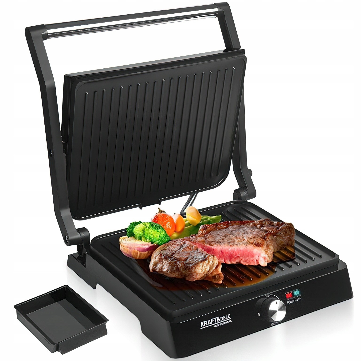 Grill Elektryczny 2w1 Teflon 2400W Regulacja Temperatury Tost Kraft&Dele