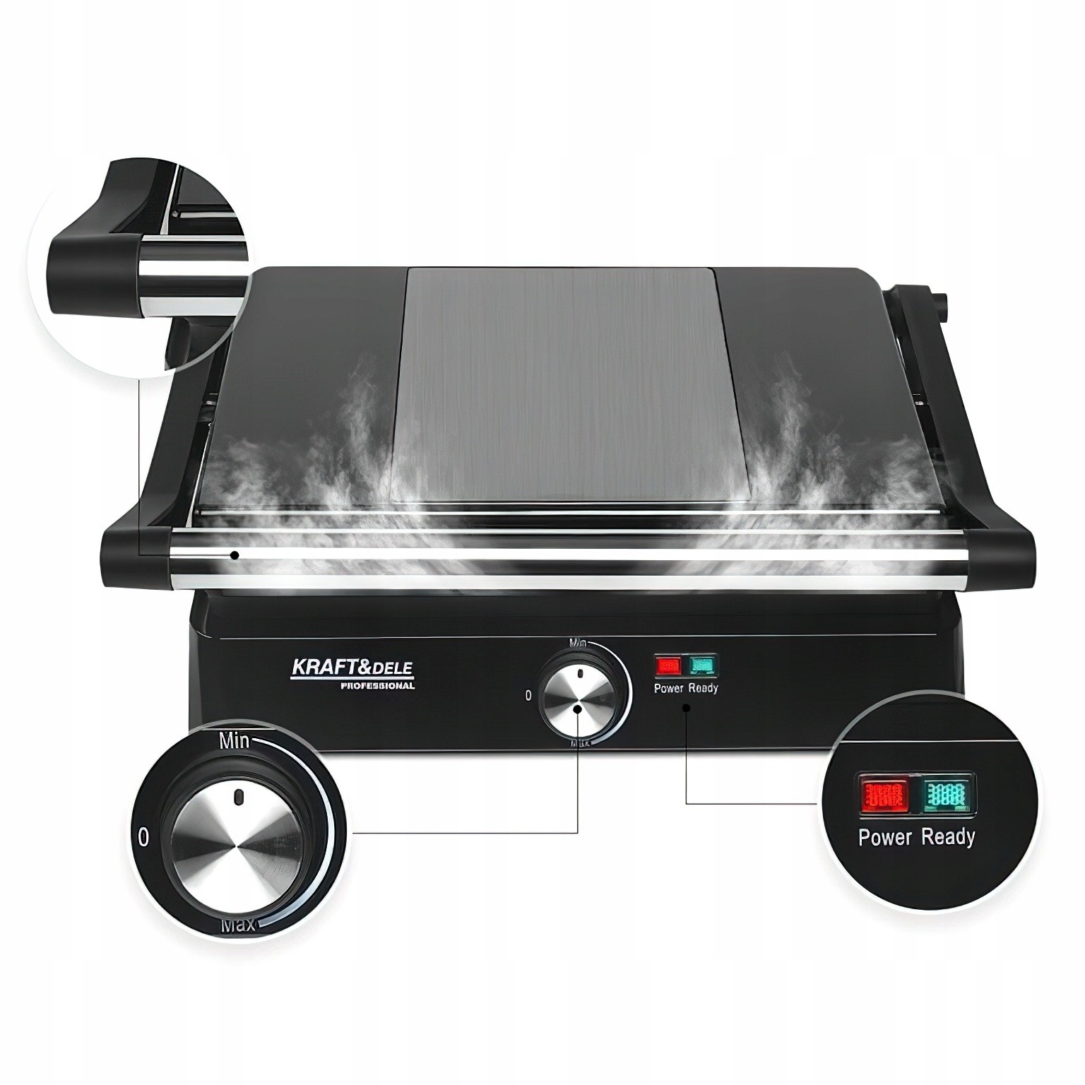 Grill Elektryczny 2w1 Teflon 2400W Regulacja Temperatury Tost Kraft&Dele