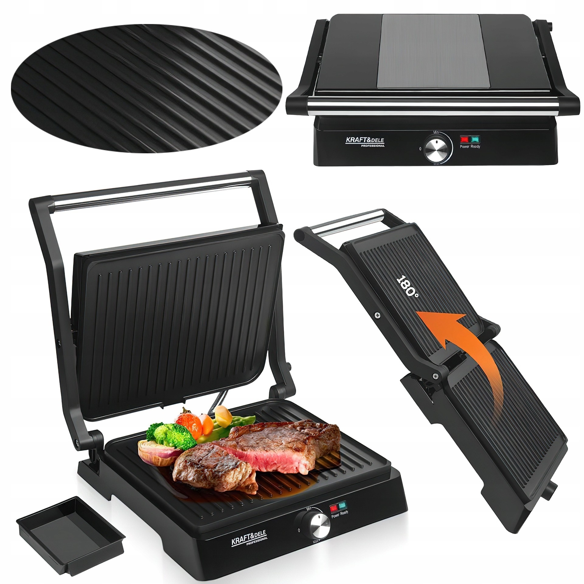 Grill Elektryczny 2w1 Teflon 2400W Regulacja Temperatury Tost Kraft&Dele