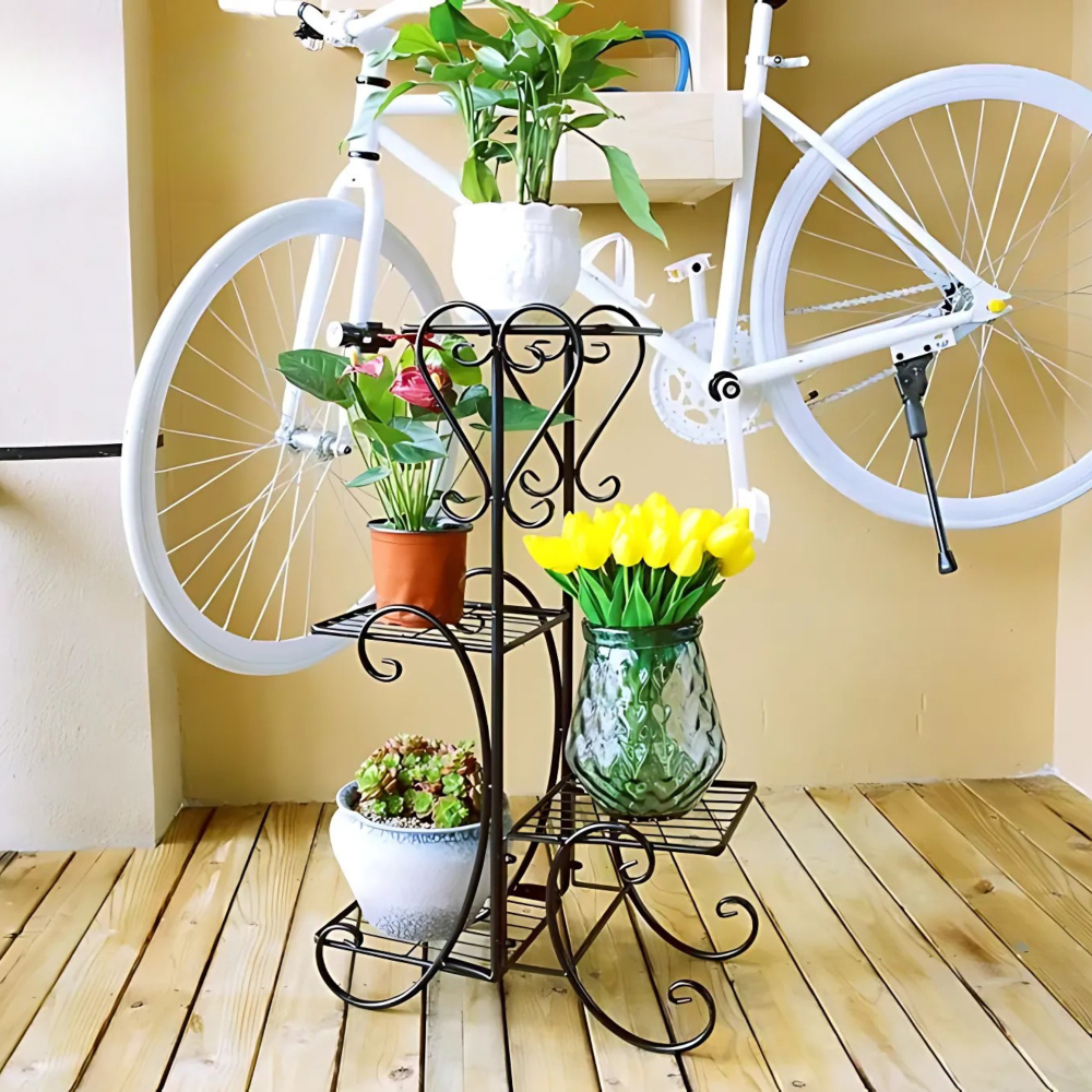 KWIETNIK METALOWY STOJAK NA KWIATY LOFTOWY STOJĄCY LOFT CZARNY 4-POZIOMOWY [KWIETNIK5]