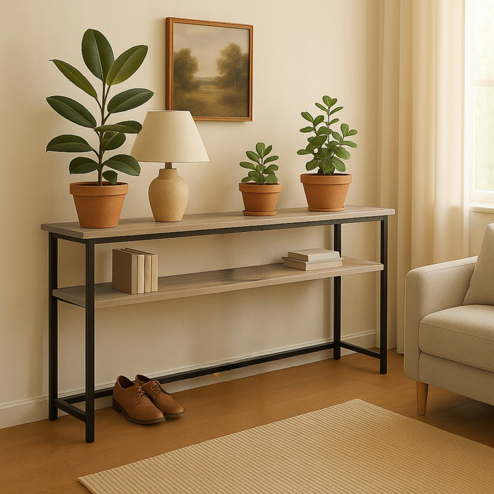 KONSOLA TOALETKA Z PÓŁKĄ ZA KANAPĘ LOFT 80 x 20 x 100,2 CM DĄB SONOMA [KONSOLA3]