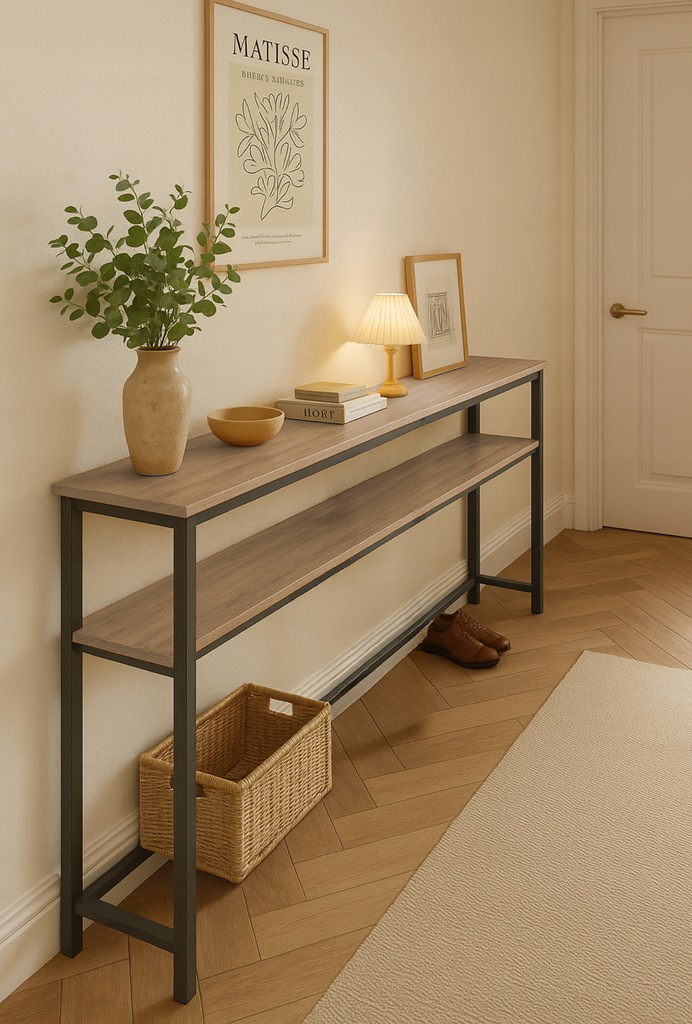 KONSOLA TOALETKA Z PÓŁKĄ ZA KANAPĘ LOFT 100 x 20 x 100,2 CM DĄB SONOMA [KONSOLA4]