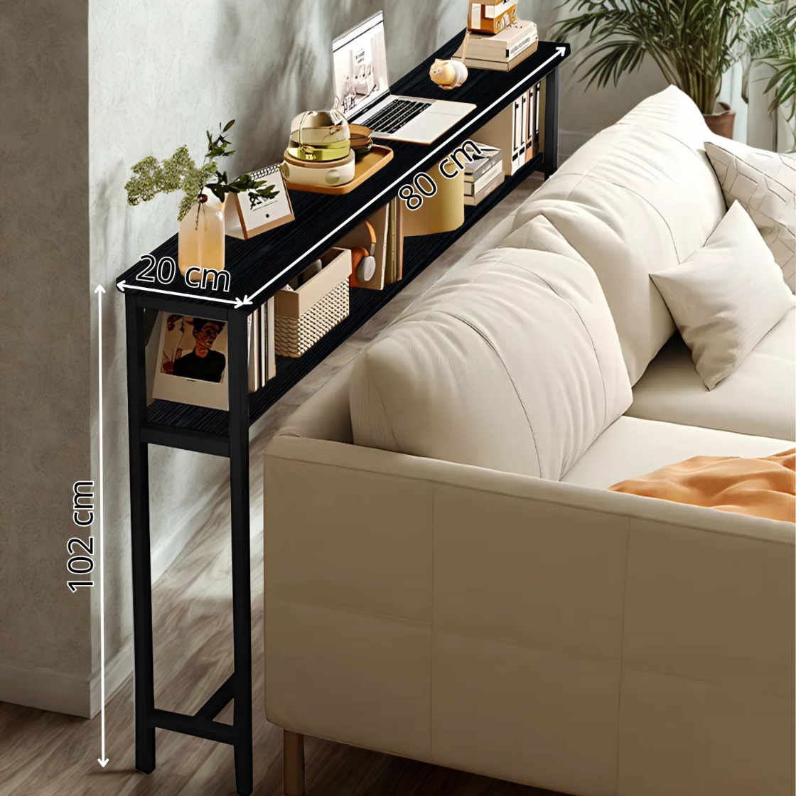 KONSOLA TOALETKA Z PÓŁKĄ ZA KANAPĘ LOFT 80 x 20 x 100,2 CM CZARNA [KONSOLA5]