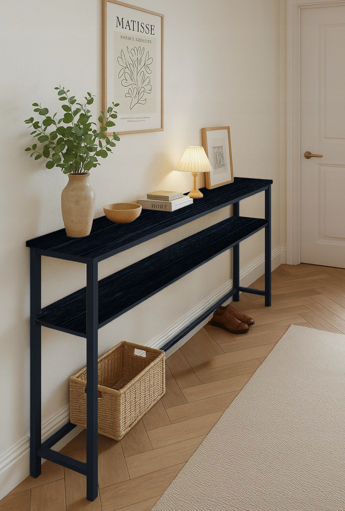 KONSOLA TOALETKA Z PÓŁKĄ ZA KANAPĘ LOFT 80 x 20 x 100,2 CM CZARNA [KONSOLA5]
